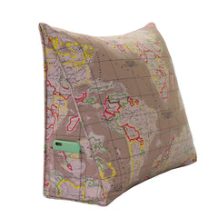 Backrest Lounge Cushion with Pocket 100% Cotton—World Map Tan