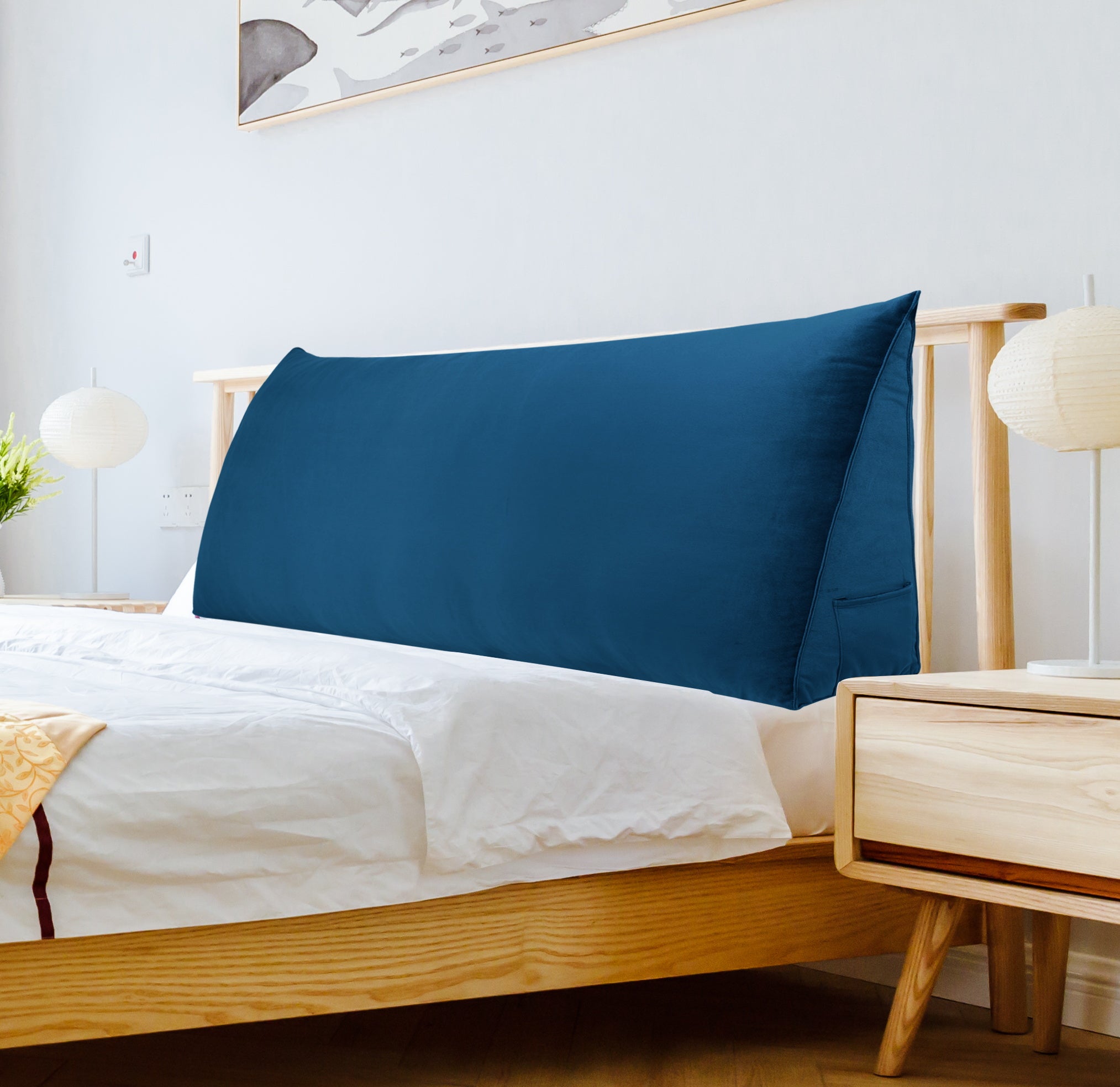 Large Pillow Positioning Wedge No Button Velvet—Deep Blue